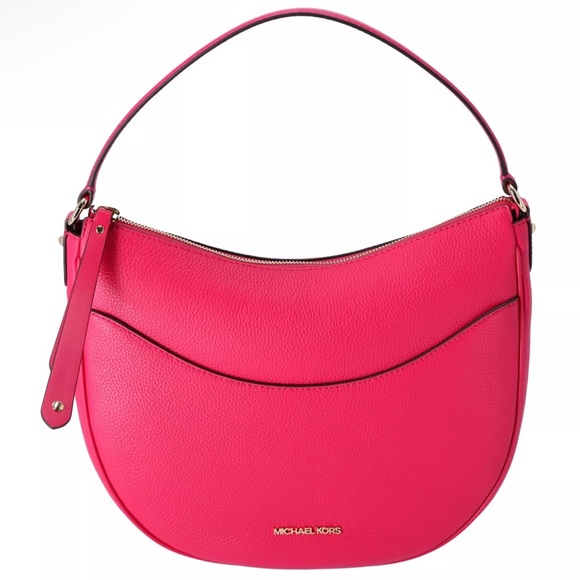 MIchael Kors Dover Large Half Moon Shoulder Bag Hobo Leather Electric Pink - Picture 2 of 7